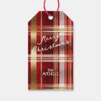 Red Gold Christmas Tartan Pattern#7 ID1009 Gift Tags