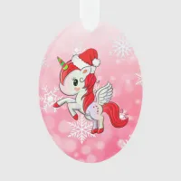 Red Holiday Unicorn and Snowflakes Christmas Ornament