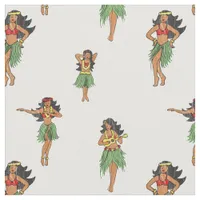 Vintage Hula Dancing Girls Hawaiian Patterned Fabric