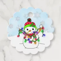 Personalized Christmas Lights around Snowman Favor Tags