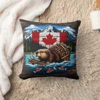 Snow-Capped Peaks, Canadian Beaver, Ocean Throw Pillow