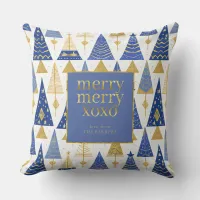 Blue Gold Christmas Merry Pattern#25 ID1009 Throw Pillow