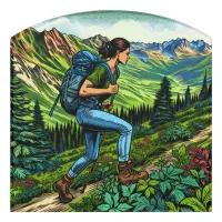 Backpacking Girl Hiking the Trail Door Sign