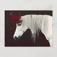 White Horse Red Flowers Postcard