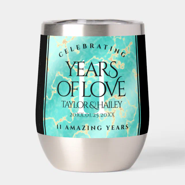 Elegant 11th Turquoise Wedding Anniversary Thermal Wine Tumbler