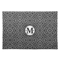 Geometric Pattern Monogram Black and White ID149 Placemat