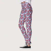 Santa Poinsettia Traditional Red Blue Christmas Leggings