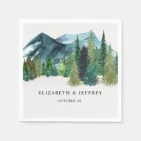 Rustic Watercolor Mountains Pine Winter Wedding   Napkins