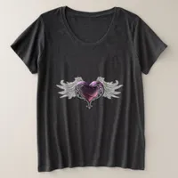 Goth Pink Heart with Angel Wings Plus Size T-Shirt