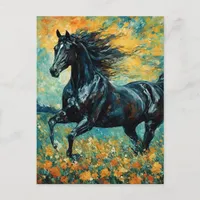 Galloping Black Stallion Postcard