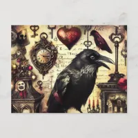 Steampunk Raven Horror Collage Postcard