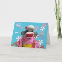 Sakura Sock Monkey Greeting Card