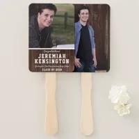 Rustic Wood Graduation Male Photo Hand Fan