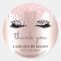 Makeup Artist Lashes Rose Quartz Glitter Pink Drip Classic Round Sticker