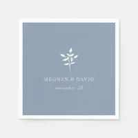 Dusty Blue Simple Modern Botanical Wedding Napkins