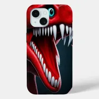 Cobra snake with vibrant red scales and blue eyes iPhone 15 case