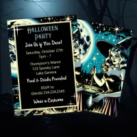 Vintage Witch stirring a Cauldron Halloween Party Invitation