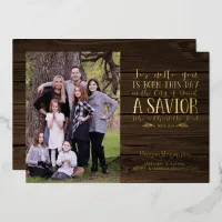 Rustic Wood Christian Verse Christmas Photo Foil Holiday Card