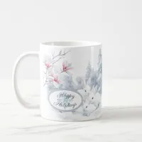 Cute White Rabbits in Snow Winter Holiday Coffee Mug