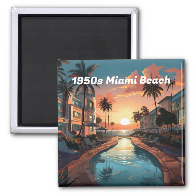 1950s Miami Beach art deco hotel at sunrise Magnet