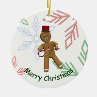 Dancing Cartoon Gingerbread Man Ceramic Ornament