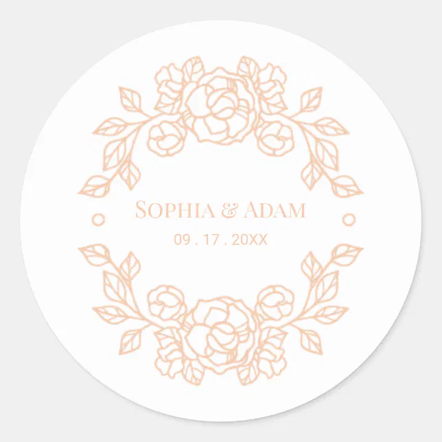 Minimalist Elegant Peach Floral Wreath  Classic Round Sticker