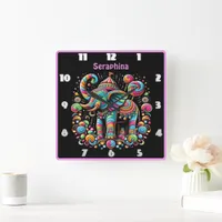 Patterned colorful elephant celebration square wall clock