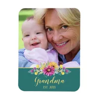 New Grandma Pretty Floral Turquoise Teal Photo Magnet