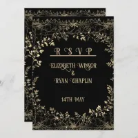 Golden Floral Black Elegant Save The Date