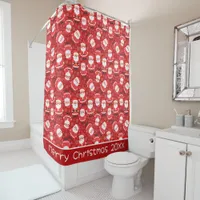 Merry Christmas Red Santa And Snowflakes Shower Curtain