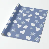 Light Blue Holiday Mittens and Christmas Hats Wrapping Paper