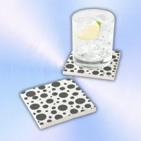 Black Polka Dots on White | Stone Coaster