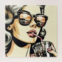 Pop Art Comic Book Pretty Woman Drinking Soda Jigsaw Puzzle