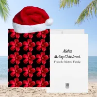 Red Hibiscus Flower Pattern Tropical Christmas Holiday Card