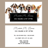 Puppy Modern Dog Walker Sitting Black White Business Card