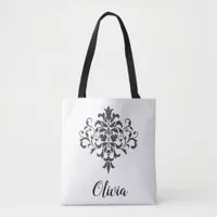 Elegant Vintage Black & White Damask Personalized Tote Bag