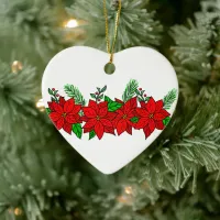 Pretty Hand drawn Poinsettias Personalized Ceramic Ornament