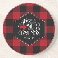 Wild Wonderful Christmas Red Buffalo Plaid ID604 Coaster