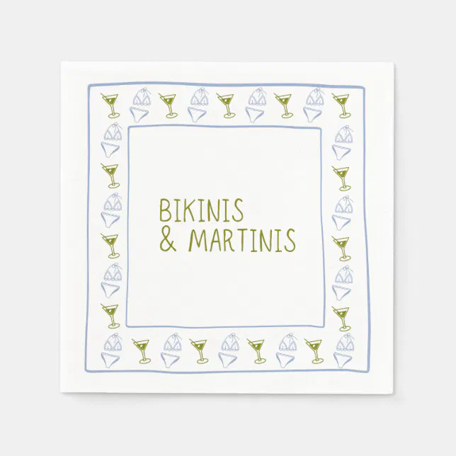 Bikinis & Martinis Blue Olive Bachelorette Party Napkins