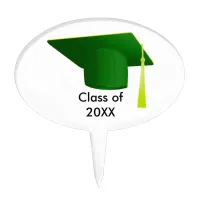 Graduation Class of 20XX Green Cap Oval Cake Pick