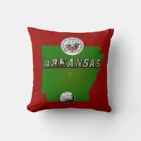 Arkansas Map, Seal and State Faux Quarter Throw Pillow