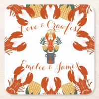 Crawfish Boil Engagement Party-Love & Crawfish Square Paper Coaster