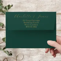 Green With Gold Elegant Script Wedding Invitation Envelope