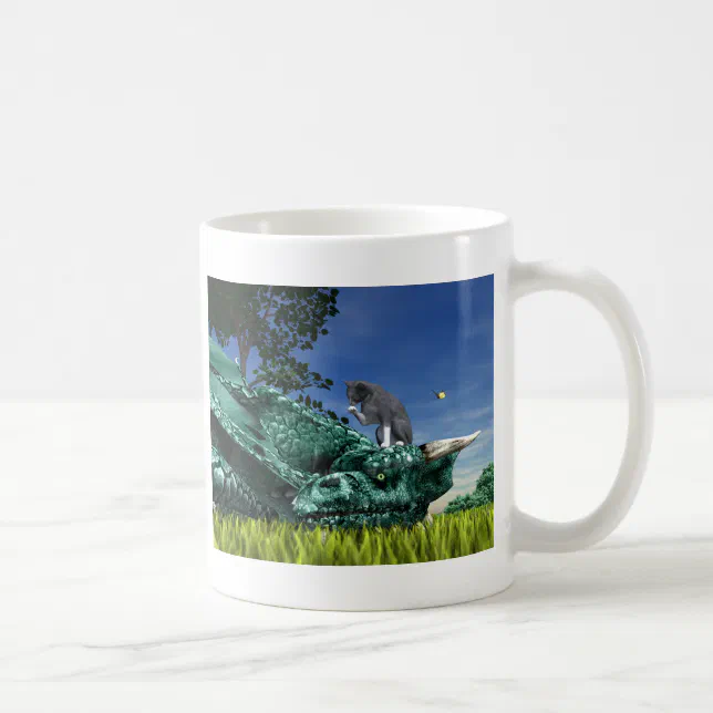 Surprise Visitor - Cute Cat on Dragon’s Head Coffee Mug