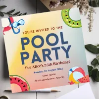 Yellow Blue Gradient Pool Party Invitation