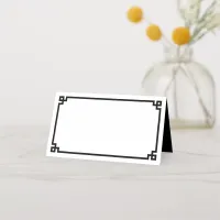 White and Black Greek Key Border Wedding Place Card