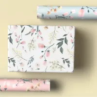 Pastel Pink & Sage Wildflower Watercolor Wrapping Paper Sheets