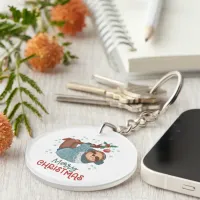 Lazy Sloth Christmas  Keychain