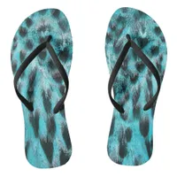 Animal print - feather pattern, blue and black flip flops