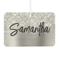 Glittery Silver Glam Brush Script Name Air Freshener